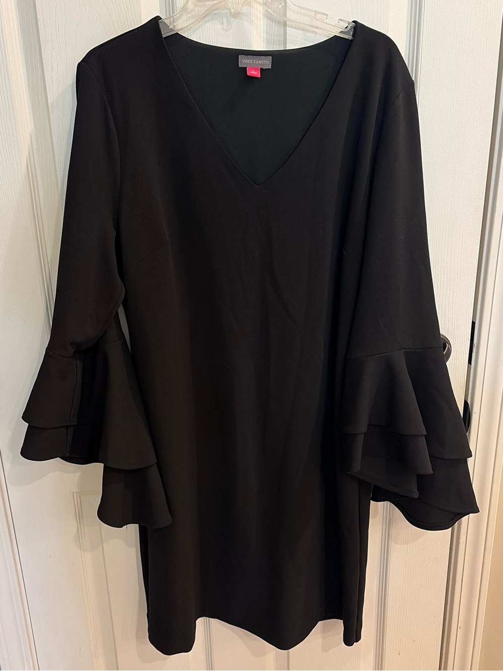 Vince Camuto Black Ruffle-Sleeve V-Neck Dress